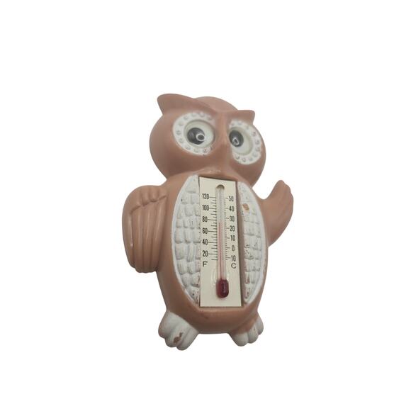 Vintage Owl Thermometer Magnet Hong Kong Retro Brown Plastic Googly Eyes Kitchen - Picture 7 of 8